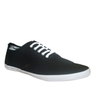 Black Canvas Plimsolls With White Sole And White Laces