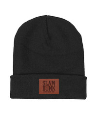 Black Leather Patch Beanie Hat