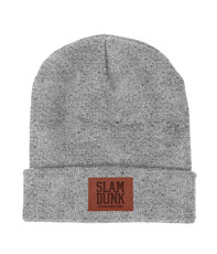 Grey Leather Patch Beanie Hat