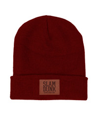 Burgundy Leather Patch Beanie Hat