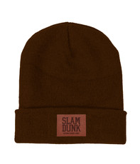 Chocolate Leather Patch Beanie Hat